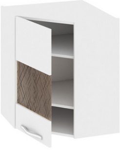 Шкаф верхний угловой с углом 45° со стеклом (левый) (Оливия (Белый универс.)) ВУ45_72-(40)_1ДРс(А) Размеры (Ш×Г×В): 600×600×720 ― Мандарин мебель Сочи