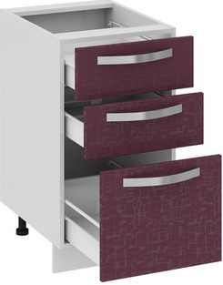 Шкаф нижний с 3-мя ящиками (Синга (Баклажан)) Н3я_72-45_3Я Размеры (Ш×Г×В): 450×582×822 ― Мандарин мебель Сочи
