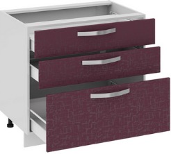 Шкаф нижний с 3-мя ящиками (Синга (Баклажан)) Н3я_72-90_3Я Размеры (Ш×Г×В): 900×582×822 ― Мандарин мебель Сочи