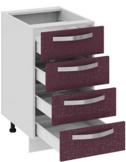 Шкаф нижний с 4-мя ящиками (Синга (Баклажан)) Н4я_72-45_4Я Размеры (Ш×Г×В): 450×582×822 ― Мандарин мебель Сочи
