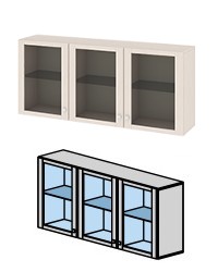 Антресоль большая с 3-мя дверями со стеклом «Фиджи» Аб(06)_31(3) ДБККД (Ш×Г×В): 1614×368×699 ― Мандарин мебель Сочи