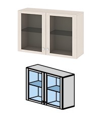 Антресоль малая с 2-мя дверями со стеклом «Фиджи» Ам(05)_31(2) ДБККД (Ш×Г×В): 1076×368×699 ― Мандарин мебель Сочи