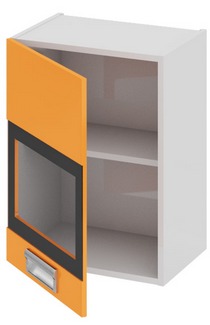 Шкаф верхний со стеклом (левый) (БЬЮТИ (Оранж)) В_60-45_1ДРс(А) Размеры (Ш×Г×В): 450×323×600 ― Мандарин мебель Сочи