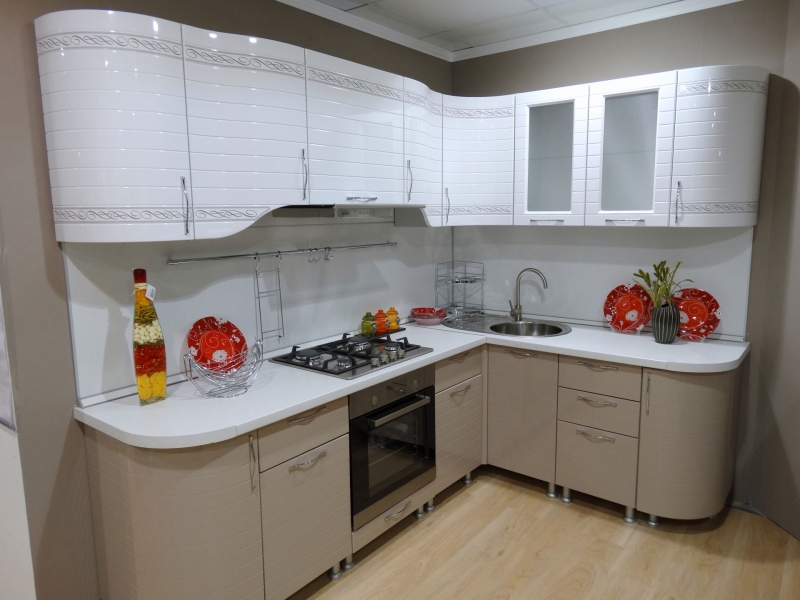 Кухня Анастасия тип 3 Белый Глянец/Капучино 2 ― Мандарин мебель Сочи