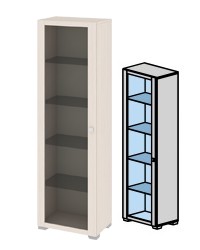 Шкаф низкий с 1-ой дверью со стеклом «Фиджи» Ш1д(09)_34_18 ДБККД (Ш×Г×В): 539×368×1776 ― Мандарин мебель Сочи