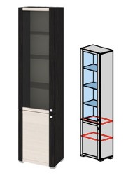 Шкаф комбинированный с 1-ой глухой и 1-ой дверью со стеклом «Фиджи» ШК(07)_32-21_18 ВЦКДБ (Ш×Г×В): 539×368×2125 ― Мандарин мебель Сочи