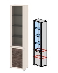 Шкаф комбинированный с 1-ой глухой и 1-ой дверью со стеклом «Фиджи» ШК(07)_32-21_18 ДБККД (Ш×Г×В): 539×368×2125 ― Мандарин мебель Сочи
