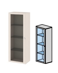 Шкаф-надстройка с 1-ой дверью со стеклом «Фиджи» ШН(11)_32_18 ДБККД (Ш×Г×В): 539×368×1401 ― Мандарин мебель Сочи