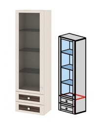 Шкаф-надстройка с 1-ой дверью со стеклом и с 2-мя ящиками «Фиджи» ШН2я(12)_32-19_18 ДБККД (Ш×Г×В): 539×368×1750 ― Мандарин мебель Сочи