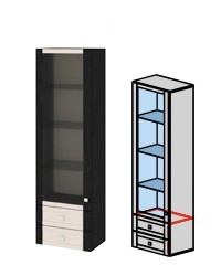 Шкаф-надстройка с 1-ой дверью со стеклом и с 2-мя ящиками «Фиджи» ШН2я(12)_32-19_18 ВЦКДБ (Ш×Г×В): 539×368×1750
